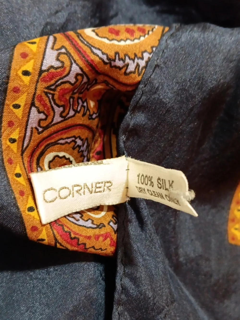 Vintage Casual Corner Womens Silk Scarf Navy Blue Paisley Korea Classic
